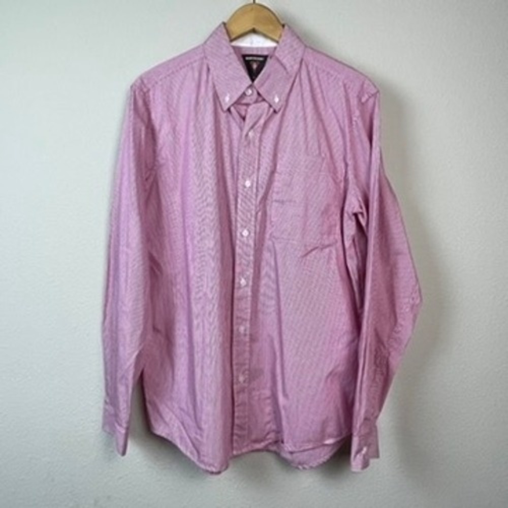Scottevest Button‎ Down Shirt Mens Medium Pink White Stripe Good Travel Utility